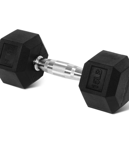 Rubber Encased Hex Dumbbell, Black, 15 Lb