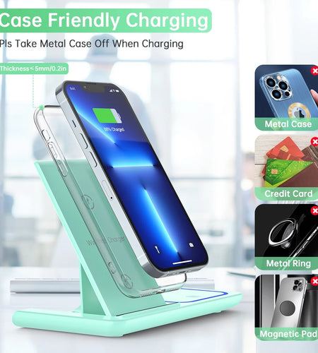 Wireless Charging Station, 2025 Upgraded 18W 3 in 1 Wireless Charger Stand for Iphone 16/15/14/13/12/11 Pro/Xs, Airpods 4/3/2/1/Pro, Iwatch Series 10/9/8/7/6/5/4/3,Samsung Phones(Green)