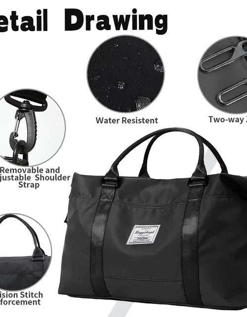 Load image into Gallery viewer, 37L Waterproof Duffle Bag for Women, Tear-Resistant Gym Travel Bag with Adjustable Shoulder Strap &amp; Trolley Sleeve, Airline Approved Carry-On Weekender Bag with Wet/Dry Pocket, Black
