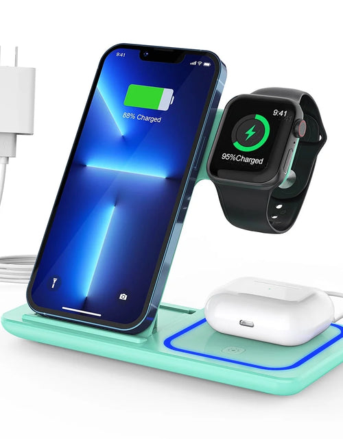 Load image into Gallery viewer, Wireless Charging Station, 2025 Upgraded 18W 3 in 1 Wireless Charger Stand for Iphone 16/15/14/13/12/11 Pro/Xs, Airpods 4/3/2/1/Pro, Iwatch Series 10/9/8/7/6/5/4/3,Samsung Phones(Green)
