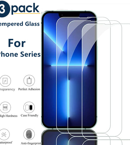 3-PACK for Iphone 16 15 14 13 12 11 Pro Max XR X Tempered Glass Screen Protector