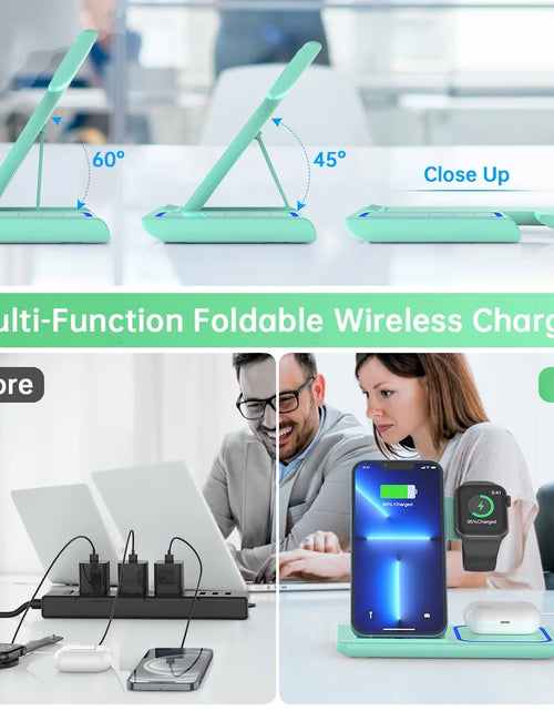 Load image into Gallery viewer, Wireless Charging Station, 2025 Upgraded 18W 3 in 1 Wireless Charger Stand for Iphone 16/15/14/13/12/11 Pro/Xs, Airpods 4/3/2/1/Pro, Iwatch Series 10/9/8/7/6/5/4/3,Samsung Phones(Green)
