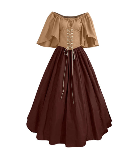 Womens Renaissance Costumes Medieval Irish Traditional plus Size Dresses Ruffle over Dress Corset Retro Cosplay Gown
