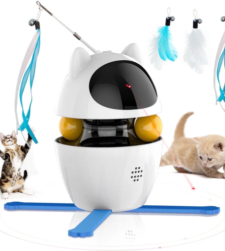 Automatic 3 in 1 Interactive Cat Toy with Laser and Feather for Indoor