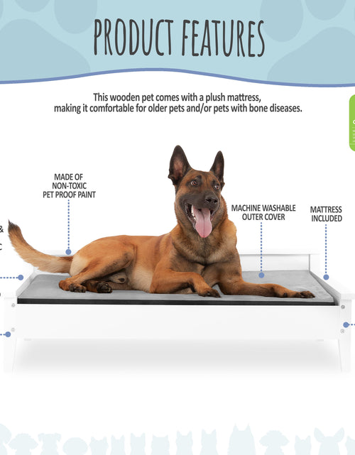 Load image into Gallery viewer, Winston Large Elevated Wooden Pet Bed with Mattress, White
