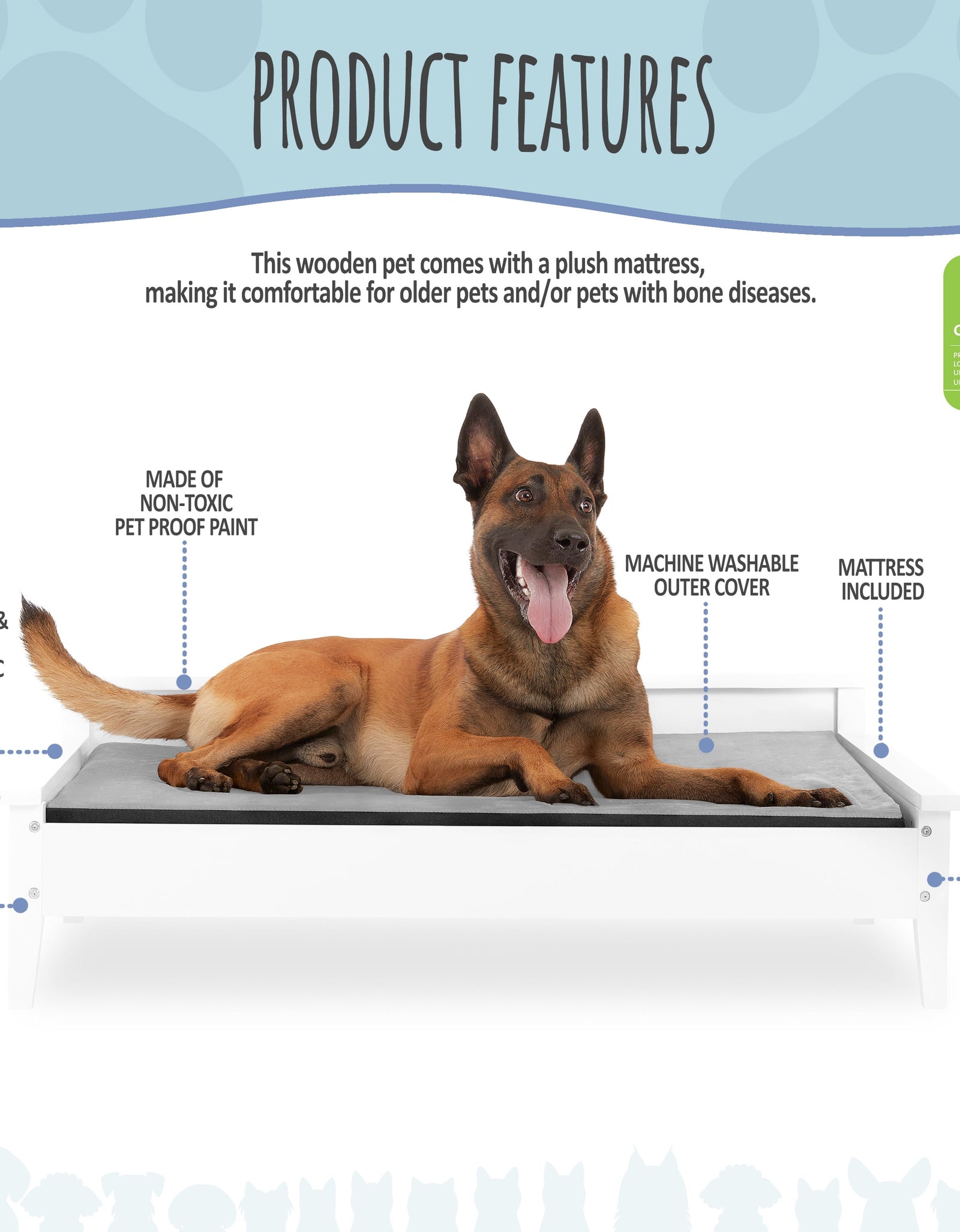Winston Large Elevated Wooden Pet Bed with Mattress, White