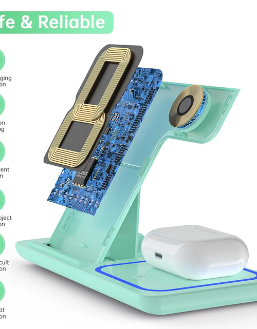 Load image into Gallery viewer, Wireless Charging Station, 2025 Upgraded 18W 3 in 1 Wireless Charger Stand for Iphone 16/15/14/13/12/11 Pro/Xs, Airpods 4/3/2/1/Pro, Iwatch Series 10/9/8/7/6/5/4/3,Samsung Phones(Green)
