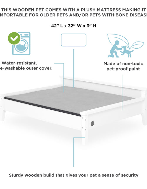 Load image into Gallery viewer, Winston Large Elevated Wooden Pet Bed with Mattress, White
