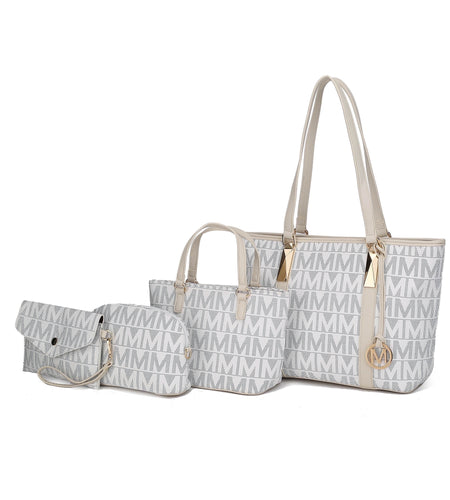 by Mia K. Marimar Women'S Tote Bag with Pouch and Wristlet, Signature 4 Piece Set - White