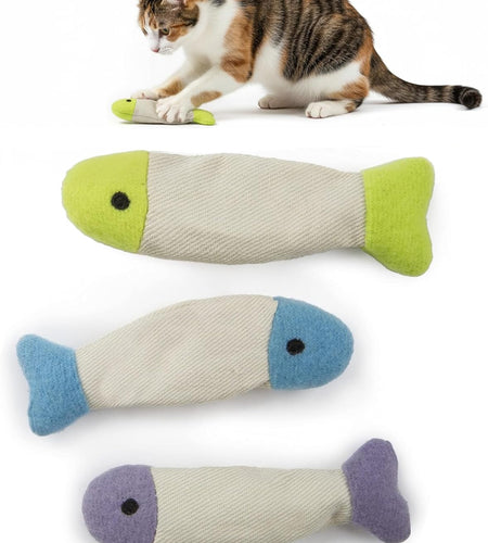 (3 Count) Fish Flop Crinkle Catnip Cat Toys - Multi Color, 3 Count