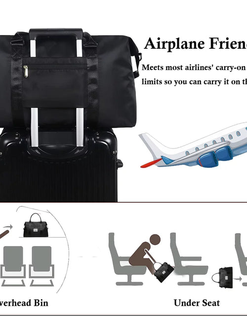 Load image into Gallery viewer, 37L Waterproof Duffle Bag for Women, Tear-Resistant Gym Travel Bag with Adjustable Shoulder Strap &amp; Trolley Sleeve, Airline Approved Carry-On Weekender Bag with Wet/Dry Pocket, Black
