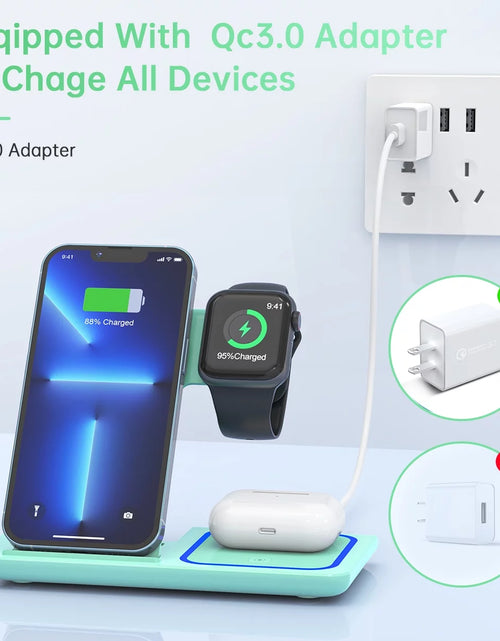 Load image into Gallery viewer, Wireless Charging Station, 2025 Upgraded 18W 3 in 1 Wireless Charger Stand for Iphone 16/15/14/13/12/11 Pro/Xs, Airpods 4/3/2/1/Pro, Iwatch Series 10/9/8/7/6/5/4/3,Samsung Phones(Green)
