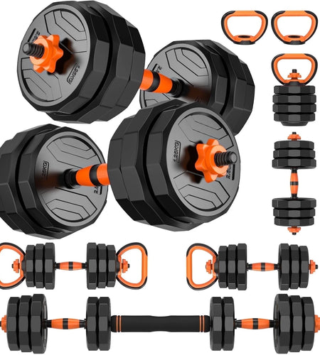 44Lb 4-In-1 Adjustable Dumbbells Set Free Weight Set with Connector Used as Barbell, Kettlebells, Push up Stand, Fitness Exercises for Home Gym Suitable Men/Women