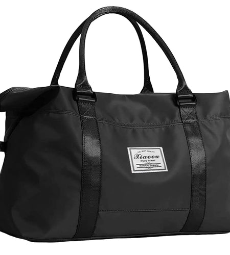 37L Waterproof Duffle Bag for Women, Tear-Resistant Gym Travel Bag with Adjustable Shoulder Strap & Trolley Sleeve, Airline Approved Carry-On Weekender Bag with Wet/Dry Pocket, Black