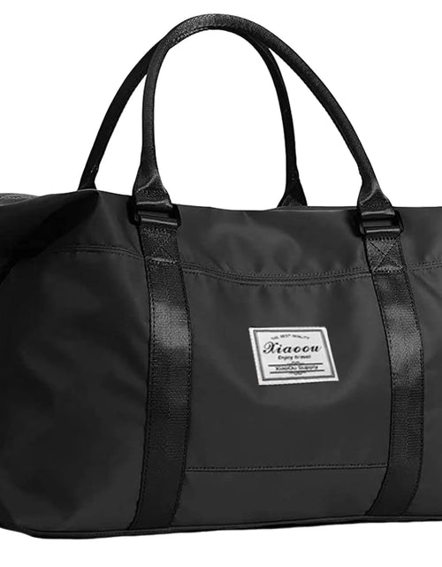 Load image into Gallery viewer, 37L Waterproof Duffle Bag for Women, Tear-Resistant Gym Travel Bag with Adjustable Shoulder Strap &amp; Trolley Sleeve, Airline Approved Carry-On Weekender Bag with Wet/Dry Pocket, Black
