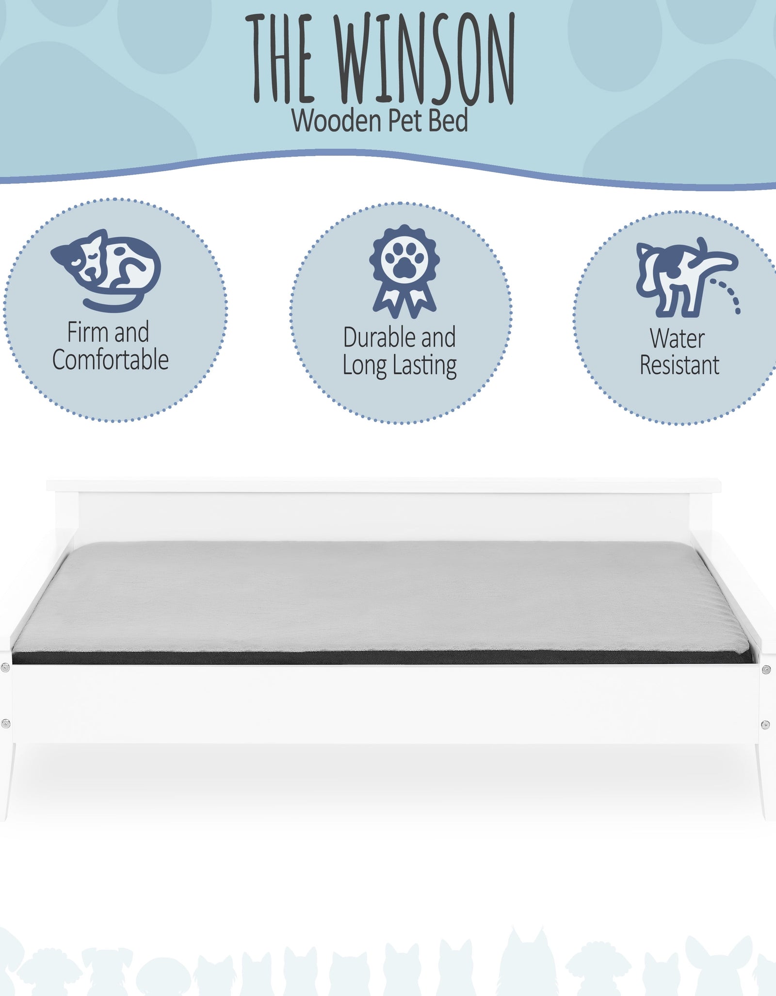 Winston Large Elevated Wooden Pet Bed with Mattress, White