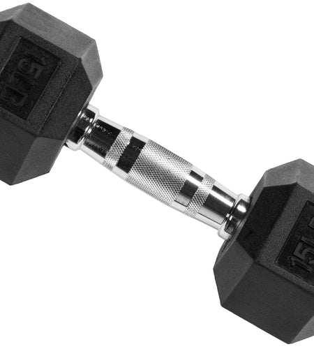 Rubber Encased Hex Dumbbell, Black, 15 Lb
