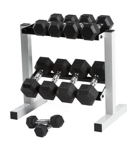 150 Lb. Coated Hex Dumbbell Weight Set, 5-25 Lb. with White Rack