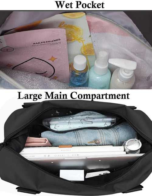 Load image into Gallery viewer, 37L Waterproof Duffle Bag for Women, Tear-Resistant Gym Travel Bag with Adjustable Shoulder Strap &amp; Trolley Sleeve, Airline Approved Carry-On Weekender Bag with Wet/Dry Pocket, Black
