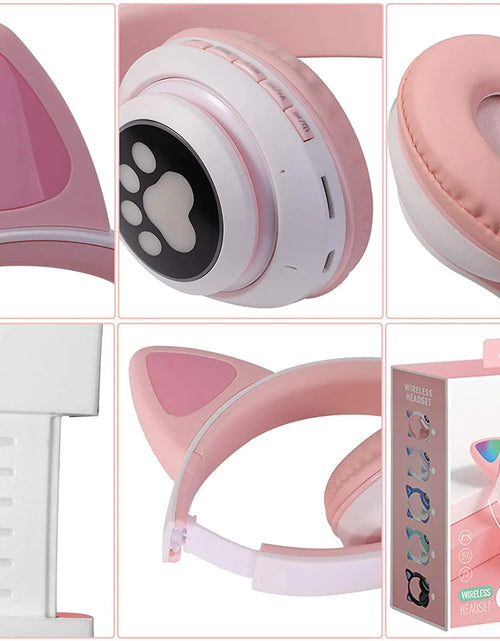 Load image into Gallery viewer, Kids Wireless Headphones Cat Ear LED Light up Bluetooth Foldable Headphones over Ear W/Microphone for Online Distant Learning (Pink)
