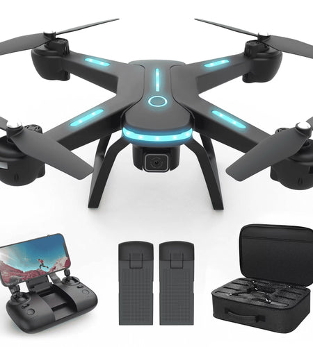JY03 Drone with 1080P HD Camera for Adults and Kids, FPV RC Quadcopter with LED Lights and Optical Flow Sensor, 2 Batteries, Black