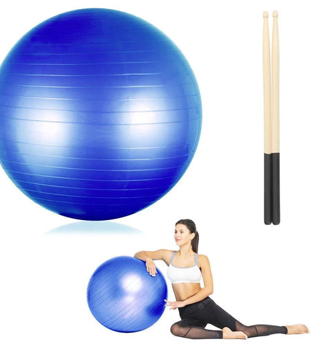 Cardio Drumming Equipment Set, Fitness Balance Ball with Pump & 3.2Oz Sticks, Aerobic Exercise Ball for Workouts, Stability, Pilates, Yoga, Pregnancy Gymnastics