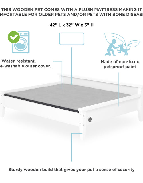 Load image into Gallery viewer, Winston Large Elevated Wooden Pet Bed with Mattress, White
