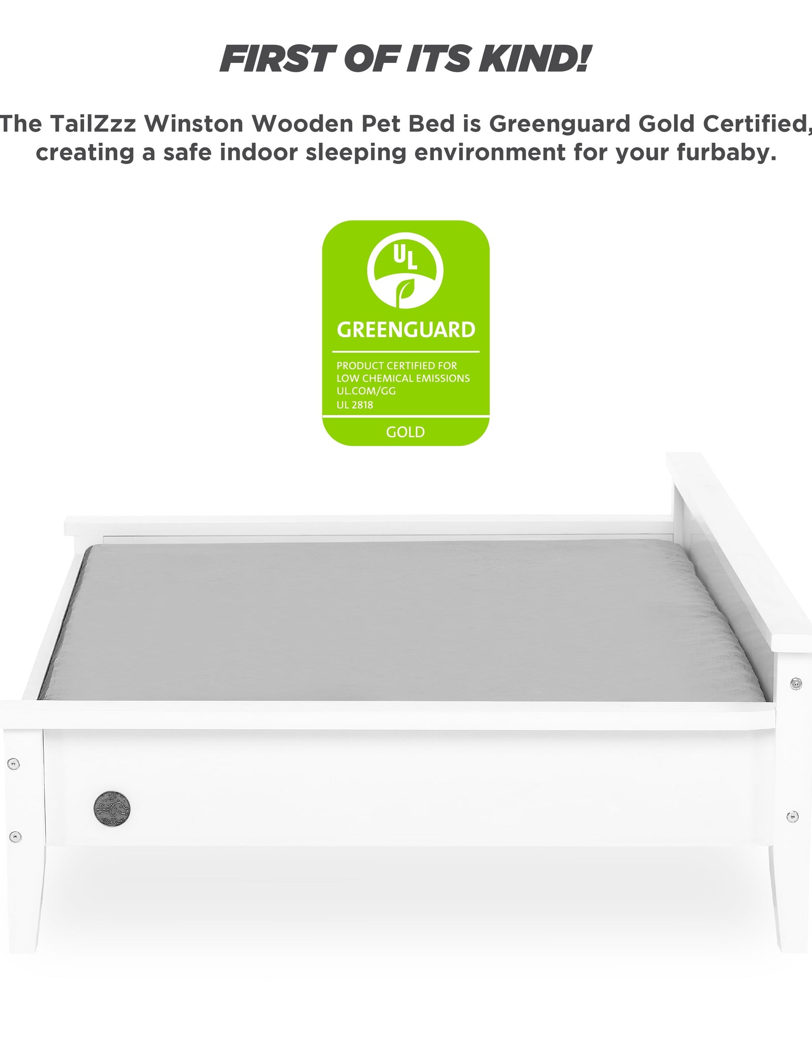 Winston Large Elevated Wooden Pet Bed with Mattress, White