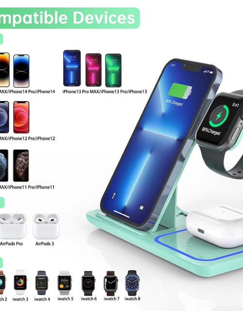 Load image into Gallery viewer, Wireless Charging Station, 2025 Upgraded 18W 3 in 1 Wireless Charger Stand for Iphone 16/15/14/13/12/11 Pro/Xs, Airpods 4/3/2/1/Pro, Iwatch Series 10/9/8/7/6/5/4/3,Samsung Phones(Green)
