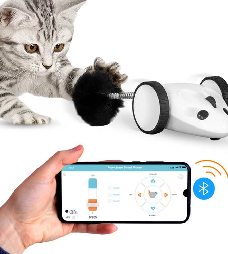 Purechase Smart Cat Toy, Interactive Automatic Mouse Shaped Toy for Pets, App Enabled with Adjustable Speed, Flip Modes, Replaceable Plush Tail and USB Charging for Kittens and Dogs