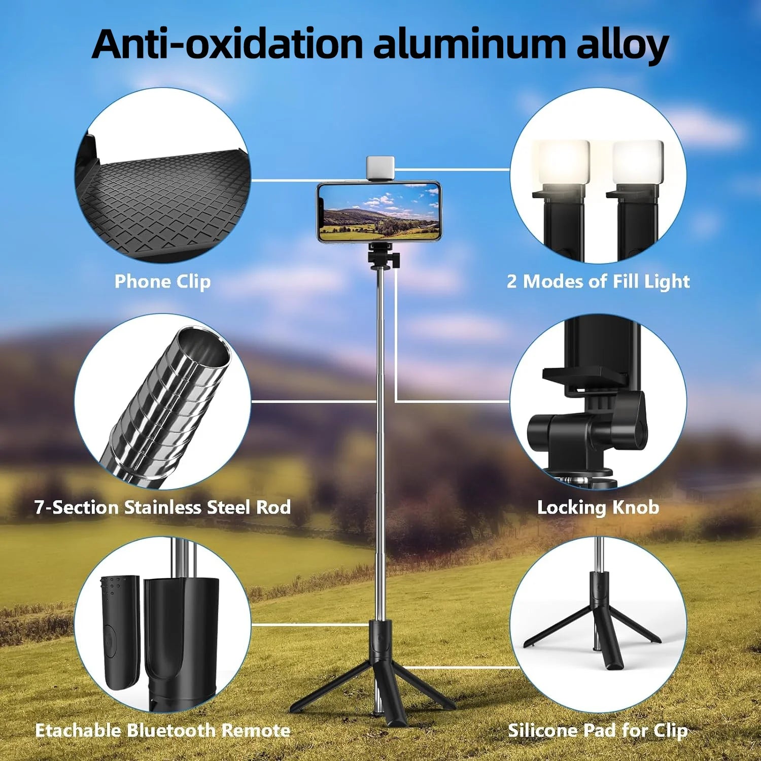 Cmybabee Selfie Stick, Tripod, 40In Retractable  with Remote, 2 Level Fill Light, Selfie Tripod for Iphone Android
